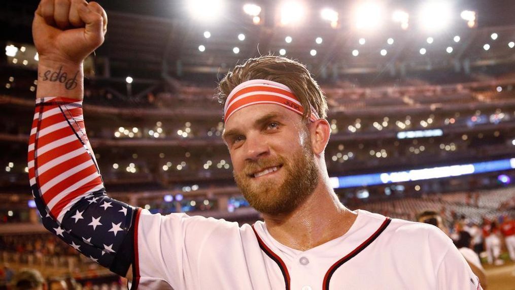 Washington Nationals Bryce Harper celebrates his winning hit after the Major League Baseball Home Run Derby, Monday, July 16, 2018 in Washington.(AP Photo/Patrick Semansky)