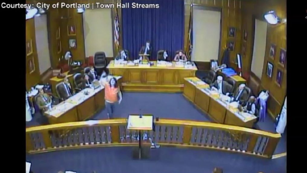 A dance performance artist put on quite a show during the Portland City Council meeting Monday night. (City of Portland/Town Hall Streams)