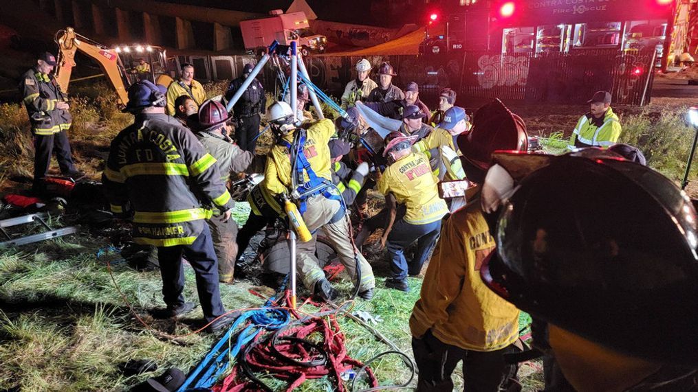 It took a crew of 50 people a total of 3.5 hours to rescue the man from the storm drain (Photo:{&nbsp;}Contra Costa County Fire Protection District){p}{/p}