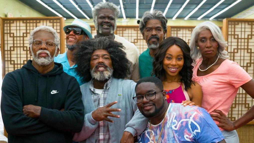 First Look photo of (left to right): Uncle Drew (Kyrie Irving), Lights (Reggie Miller), Boots (Nate Robinson), Big Fella (Shaquille O’Neal), Dax (Lil Rel Howery), Preacher (Chris Webber), Maya (Erica Ash), and Betty Lou (Lisa Leslie) in "UNCLE DREW," a Summit Entertainment Release produced by Temple Hill in association with PepsiCo’s Creators League Studios. (Lionsgate)