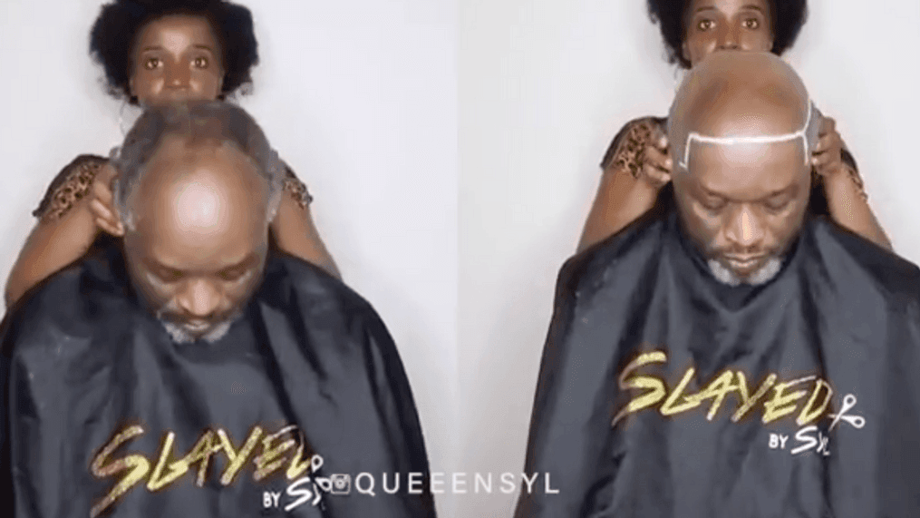 Daughter gives father a hair makeover (@QueeenSyl/Instagram)