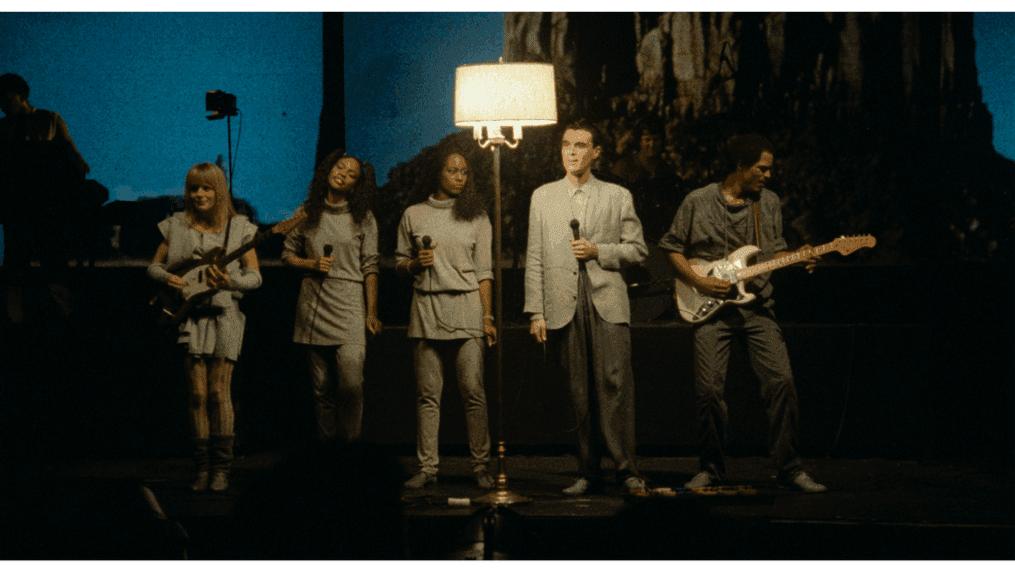 The Talking Heads Stop Making Sense: (L-R) Tina Weymouth, Ednah Holt, Lynn Mabry, David Byrne, Alex Weir{p}(Photo: Jordan Cronenweth. Courtesy of A24){/p}{p}{/p}