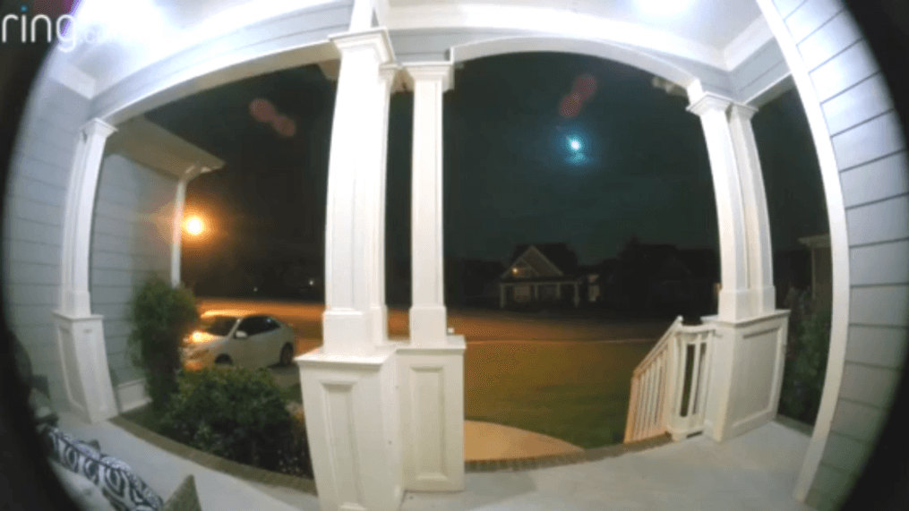 Crazy video caught on a local woman's Ring doorbell camera shows a blazing fireball in the sky.{&nbsp;} (Image taken from video from viewer Morgan Elizabeth)