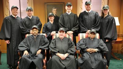 Image for story: Ga. Supreme Court justices don Falcons gear to support home team's Super Bowl dream