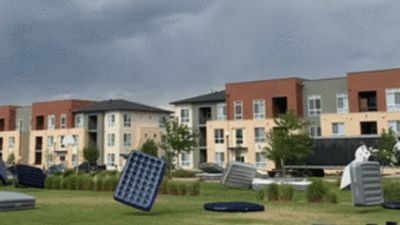 Image for story: Mattress attack: Denver winds cause blow-up beds to take flight