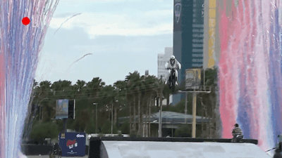 Image for story: Travis Pastrana successfully jumps the Caesars fountain