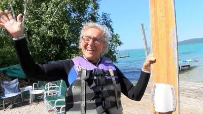 Image for story: 85-year-old great-grandmother still shredding on the open water 