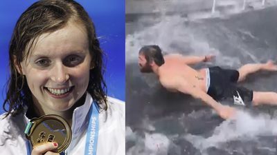 Image for story: Olympian Katie Ledecky compliments Alex Ovechkin's swimming technique in DC fountain