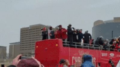 Image for story: Patrick Mahomes throws football to Kansas City fans