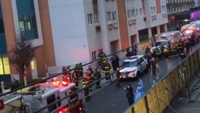 Image for story: Firefighters applaud healthcare workers at Jamaica Hospital in Queens