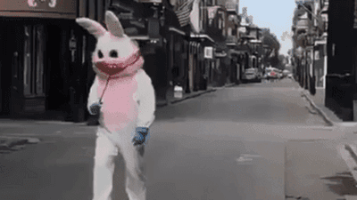 Image for story: Easter Bunny sings in New Orleans' empty French Quarter