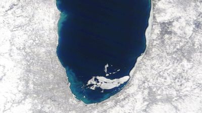 Image for story: Huge sheet of ice drifts across Lake Michigan after breaking away from Chicago