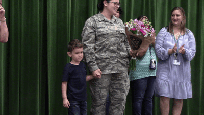 Image for story: WATCH: Air Force Staff Sgt. surprises her son on last day of pre-K