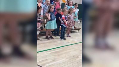 Image for story: Indiana boy sings the National Anthem at his preschool graduation