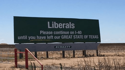 Image for story: Controversial billboard telling liberals to leave Texas has been taken down