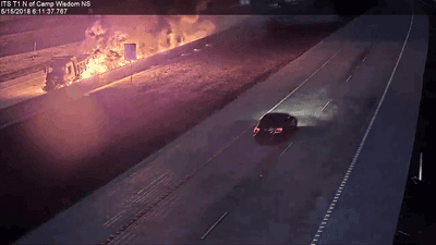 Image for story: WATCH | Fiery dump truck crash in Texas caught on video