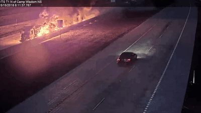 Image for story: WATCH | Fiery dump truck crash in Texas caught on video