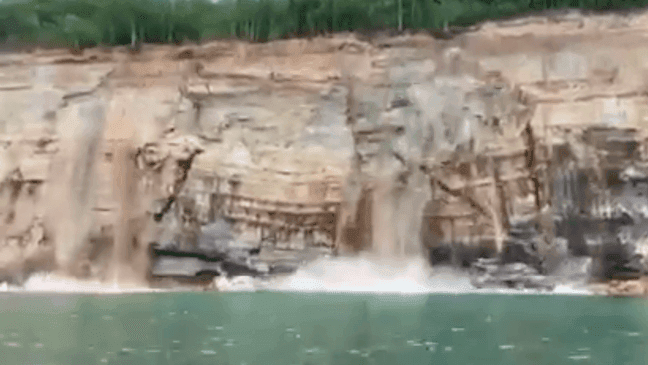 Cliff face at Pictured Rocks falls into Lake Superior. (Photo: Jahn Martin)