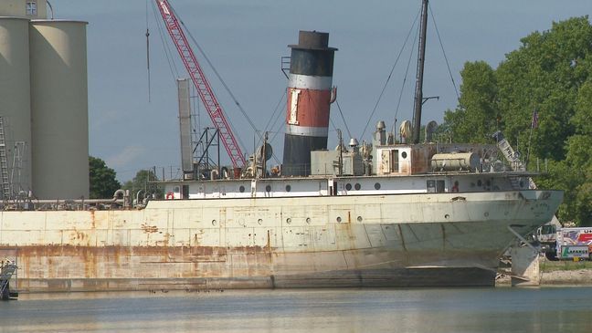 The S.T. Crapo docked at Lafarge on the Fox River in Green Bay, September 20, 2022. (Photo: WLUK)