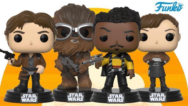 Han Solo, Chewbacca, Lando Calrissian and Qi'ra from the Funko Pop! Vinyl collection.{&nbsp;}(Disney Consumer Products and Interactive Media)