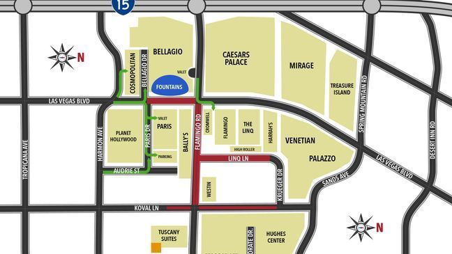 A map of lane reductions around the NFL Draft in Las Vegas (Photo: Las Vegas Convention and Visitors Authority)