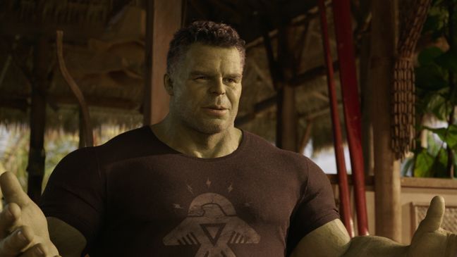 (L-R): Mark Ruffalo as Smart Hulk / Bruce Banner in Marvel Studios' She-Hulk: Attorney at Law, exclusively on Disney+. Photo courtesy of Marvel Studios. ©Marvel Studios 2022. All Rights Reserved.