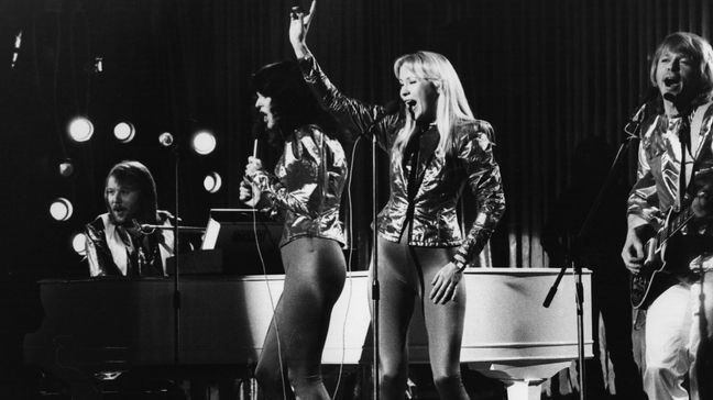 Swedish pop group Abba in concert.   (Photo by Keystone/Getty Images)