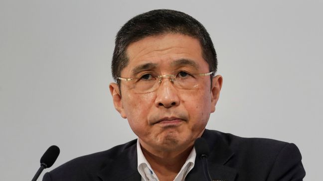 FILE - In this July 25, 2019, file photo, Nissan CEO Hiroto Saikawa listens to questions from the media during a news conference at the global headquarters in Yokohama, west of Tokyo.{&nbsp;} (AP Photo/Jae C. Hong, File)