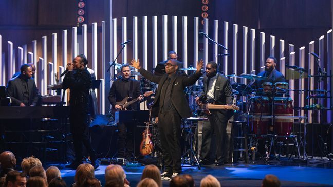 Dave Chappelle onstage receiving the Mark Twain Prize (Courtesy: Tracey Salazar via the Kennedy Center){&nbsp;}