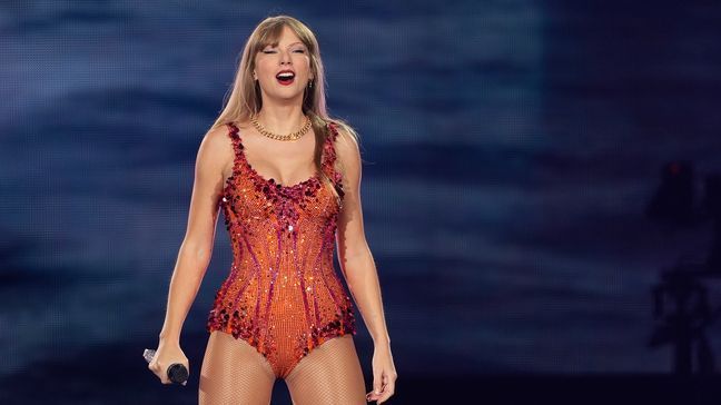 Taylor Swift performs at the Paris Le Defense Arena as a part of her Eras Tour concert in Paris, Thursday, May 9, 2024. (AP Photo/Lewis Joly)