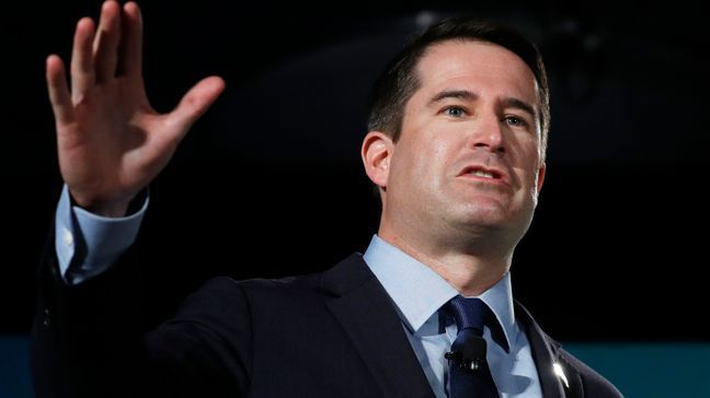 FILE - Democratic presidential candidate Rep. Seth Moulton, D-Mass., speaks during a candidate forum on Aug. 3, 2019, in Las Vegas. (AP Photo/John Locher, File)