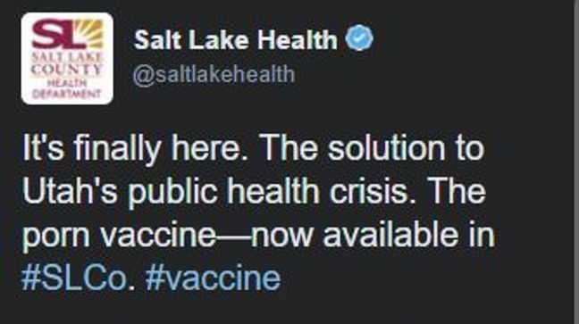 Salt Lake Co. Health Department announces 'porn vaccine' on April Fools' Day. (Salt Lake County Health Department)