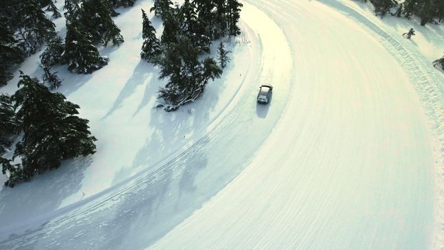 A prototype Ford electric vehicle testing in frigid, snowy conditions.{&nbsp;}(Image courtesy of Ford Motor Co.)