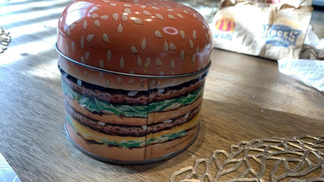 Big Mac tin David uses to store "the world's oldest hamburger." (KUTV)