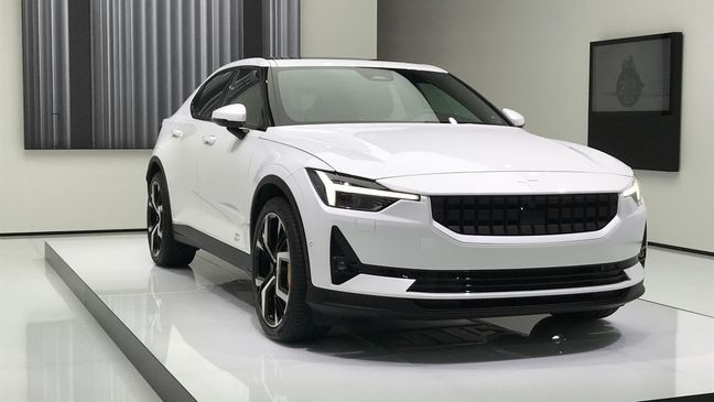 Polestar 2 on display at the 2019 Geneva International Motor Show (Sinclair Broadcast Group / Jill Ciminillo)