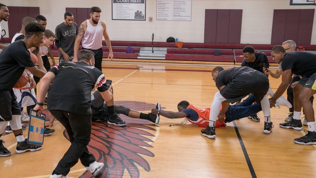 A scene of the upcoming film "UNCLE DREW" featuring Lil Rel Howery as "Dax," Nick Kroll as "Mookie" and Director Charles Stone III. (Lionsgate)