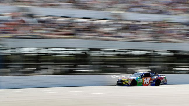 Kyle Busch drives down the front stretch during the NASCAR Cup Series auto race at Pocono Raceway, Sunday, July 30, 2017, in Long Pond, Pa. (AP Photo/Matt Slocum)