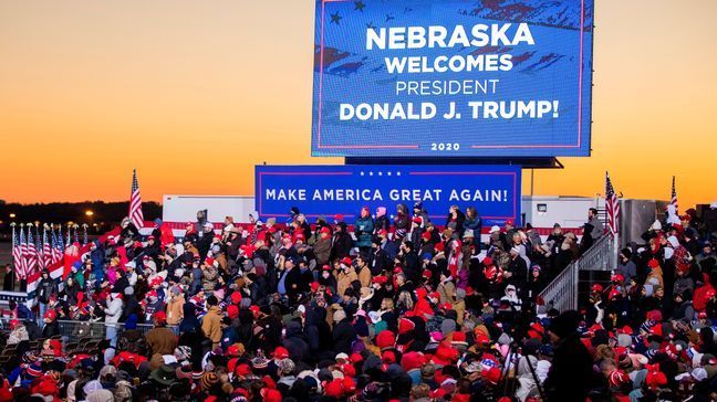 People attend a rally supporting President Donald Trump Tuesday, Oct. 27, 2020, in Omaha, Neb. (Anna Reed/Omaha World-Herald via AP)