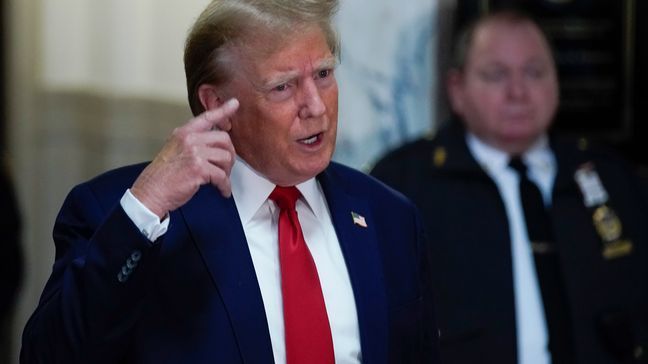 Donald Trump speaks after arriving at New York Supreme Court, Thursday, Dec. 7, 2023, in New York. (AP Photo/Eduardo Munoz Alvarez)