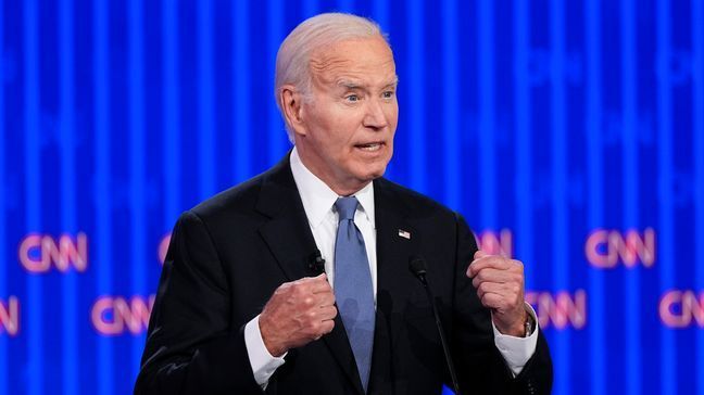 FILE - President Joe Biden speaks during a presidential debate with Republican presidential candidate former President Donald Trump, June 27, 2024, in Atlanta. (AP Photo/Gerald Herbert)