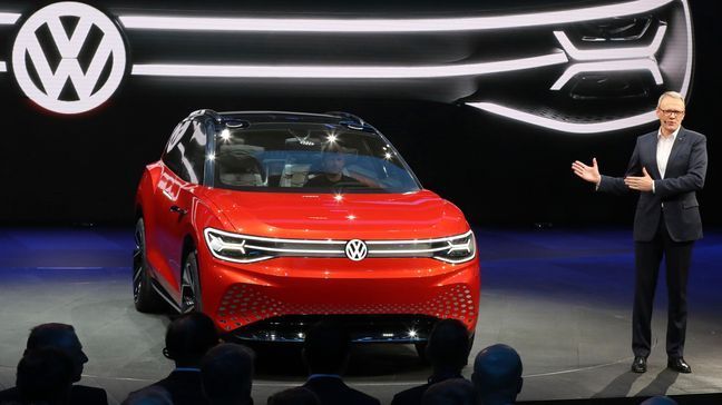 Volkswagen unveils a concept electric SUV, the whimsically named ID. ROOMZZ during the Auto Shanghai 2019 show in Shanghai on Tuesday, April 16, 2019. Automakers are showcasing electric SUVs and sedans with more driving range and luxury features at the Shanghai auto show, trying to appeal to Chinese buyers in their biggest market as Beijing slashes subsidies that have propelled demand. (AP Photo/Ng Han Guan)