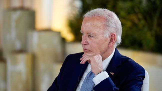 U.S. President Joe Biden participates in a working session with world leaders during a G7 summit at Borgo Egnazia, Italy, Thursday, June 13, 2024. (AP Photo/Andrew Medichini)