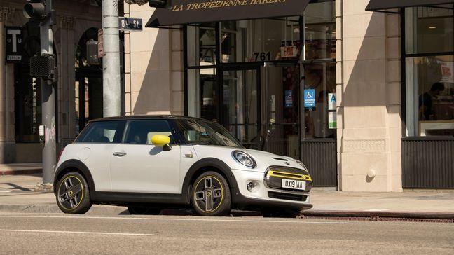 The all-electric, three-door Cooper hatchback will have a 35.2-kwh lithium-ion battery, which is rated for range between 144 and 170 miles on the European test cycle, but hasn't yet been rated by the EPA. (Image courtesy of Mini USA)