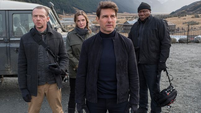 Left to right: Simon Pegg as Benji Dunn, Rebecca Ferguson as Ilsa Faust, Tom Cruise as Ethan Hunt and Ving Rhames as Luther Stickell in "MISSION: IMPOSSIBLE - FALLOUT," from Paramount Pictures and Skydance. (Paramount)