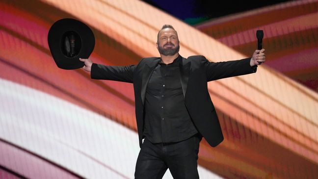 Host Garth Brooks speaks at the 58th annual Academy of Country Music Awards on Thursday, May 11, 2023, at the Ford Center in Frisco, Texas. (AP Photo/Chris Pizzello)