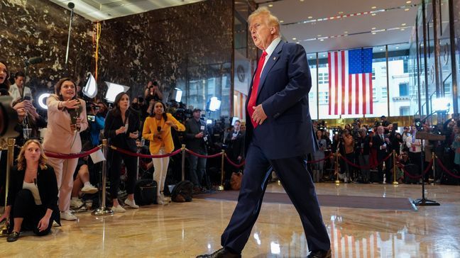 Former President Donald Trump departs after speaking at a news conference at Trump Tower, Friday, May 31, 2024, in New York. A day after a New York jury found Donald Trump guilty of 34 felony charges, the presumptive Republican presidential nominee addressed the conviction and likely attempt to cast his campaign in a new light. (AP Photo/Julia Nikhinson)