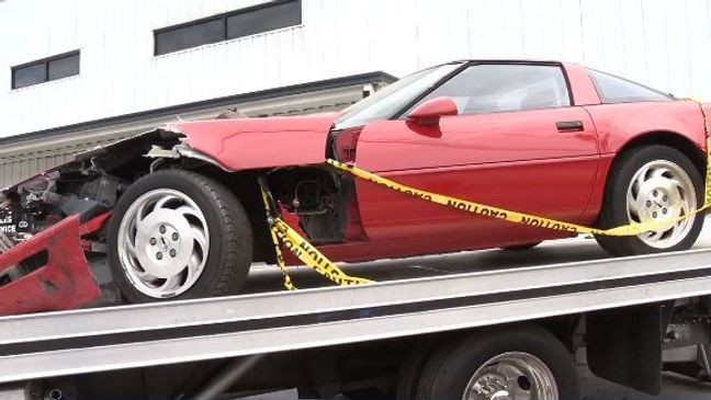 Classic Corvettes damaged: Driver crashes into Pensacola automotive store. (Source: WEAR-TV)