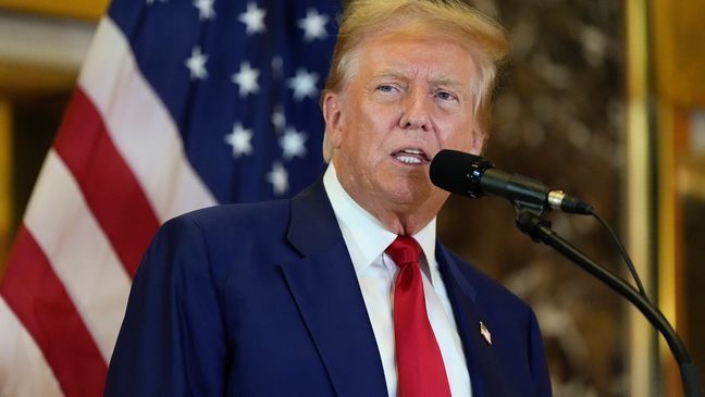 Former President Donald Trump speaks during a news conference at Trump Tower, Friday, May 31, 2024, in New York. A day after a New York jury found Donald Trump guilty of 34 felony charges, the presumptive Republican presidential nominee addressed the conviction and likely attempt to cast his campaign in a new light. (AP Photo/Julia Nikhinson)