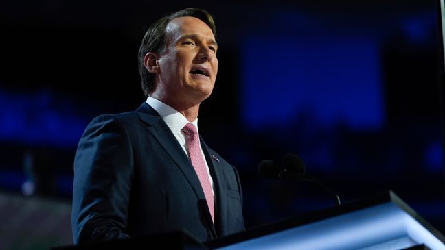 FILE - Gov. Glenn Youngkin, R-Va., speaks during the Republican National Convention Monday, July 15, 2024, in Milwaukee. (AP Photo/Julia Nikhinson, File)