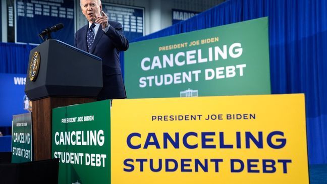 President Joe Biden delivers remarks on student loan debt at Madison College, Monday, April 8, 2024, in Madison, Wis. (AP Photo/Evan Vucci)